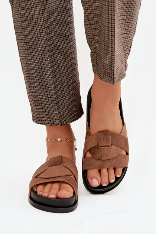 Dámske papuče z eko semišuoIne S pruhmi Hnedá farba Márivessa