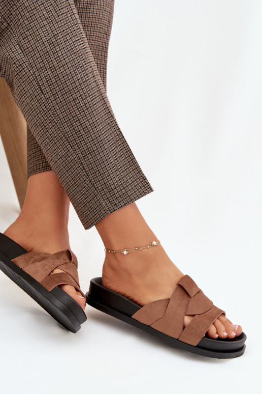 Dámske papuče z eko semišuoIne S pruhmi Hnedá farba Márivessa