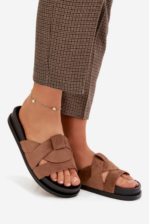 Dámske papuče z eko semišuoIne S pruhmi Hnedá farba Márivessa