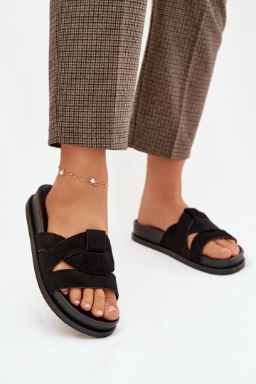 Dámske papuče z eko semišuoIne S pruhmi čierna Márivessa