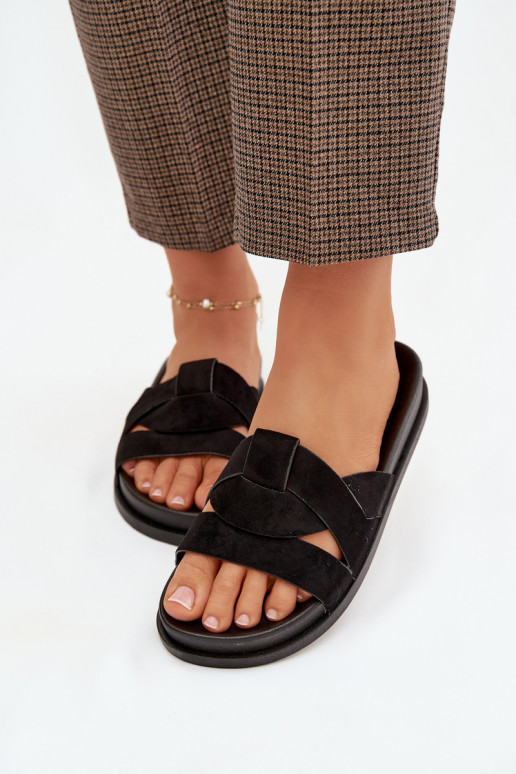 Dámske papuče z eko semišuoIne S pruhmi čierna Márivessa