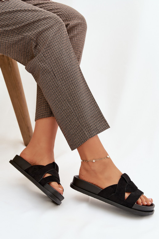 Dámske papuče z eko semišuoIne S pruhmi čierna Márivessa