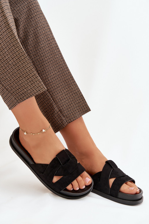 Dámske papuče z eko semišuoIne S pruhmi čierna Márivessa