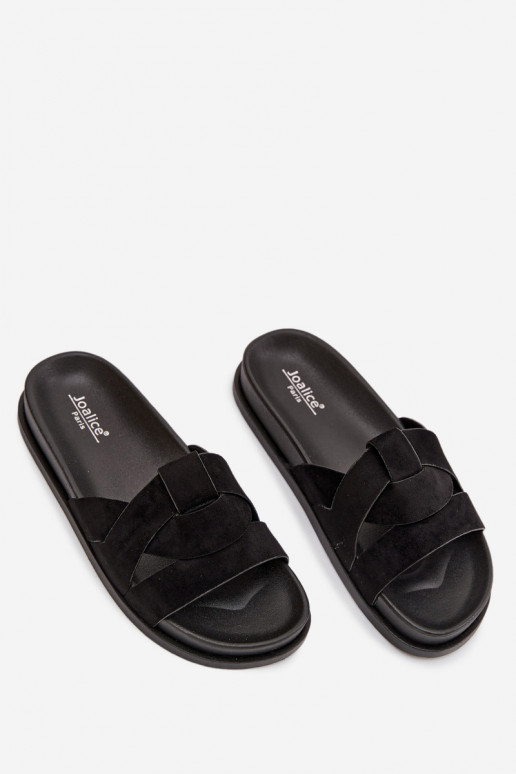 Dámske papuče z eko semišuoIne S pruhmi čierna Márivessa