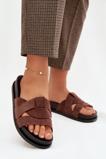 Dámske papuče z eko semišuoIne S pruhmi tmavohnedá Márivessa