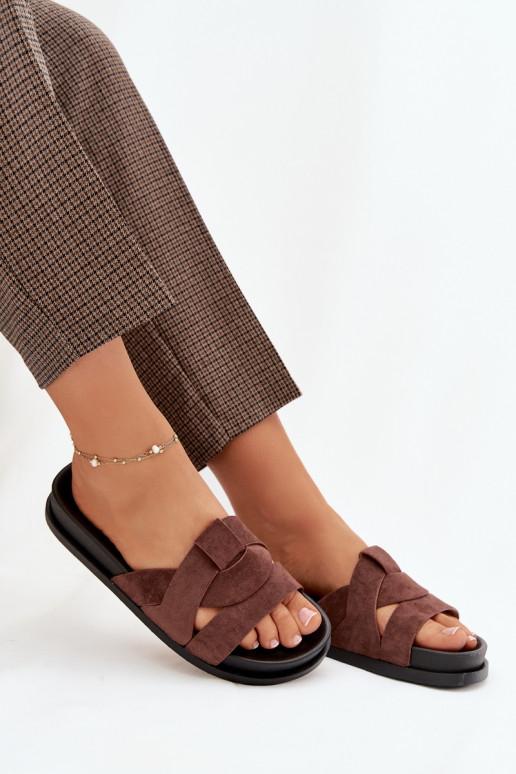 Dámske papuče z eko semišuoIne S pruhmi tmavohnedá Márivessa