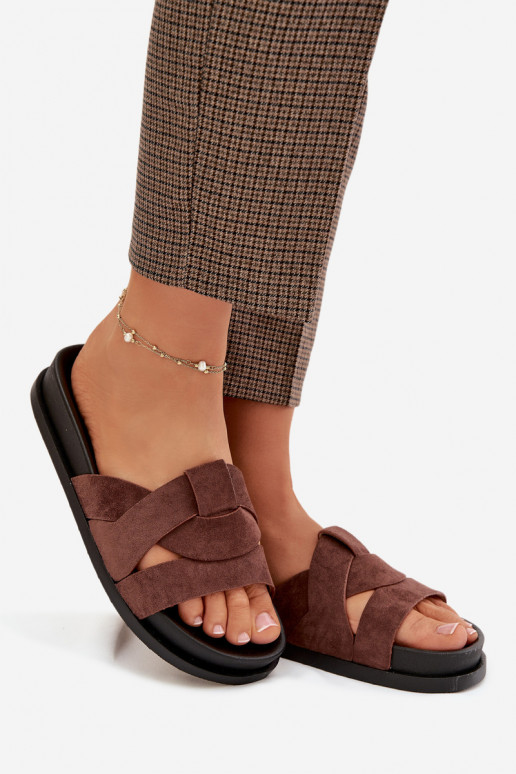 Dámske papuče z eko semišuoIne S pruhmi tmavohnedá Márivessa