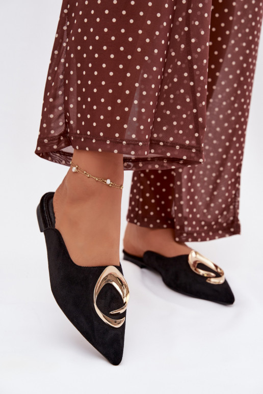 Dámske papuče Mule S Ornatem zlatej farbym Detalem čierna Galvella