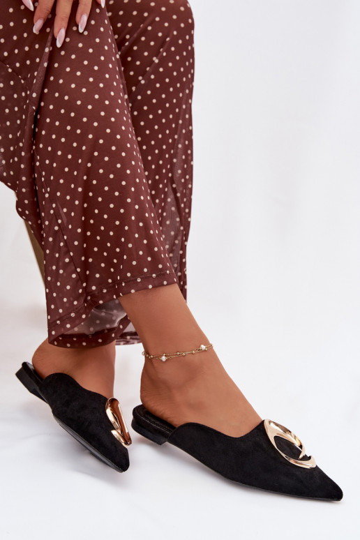 Dámske papuče Mule S Ornatem zlatej farbym Detalem čierna Galvella