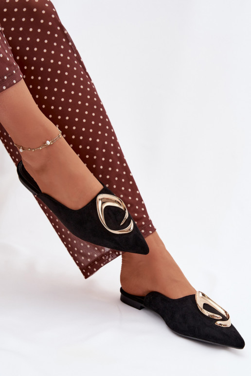 Dámske papuče Mule S Ornatem zlatej farbym Detalem čierna Galvella