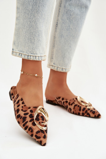 Dámske papuče Mule S Ornatem zlatej farbym Detalem so vzormi leopardej kožušiny Galvella