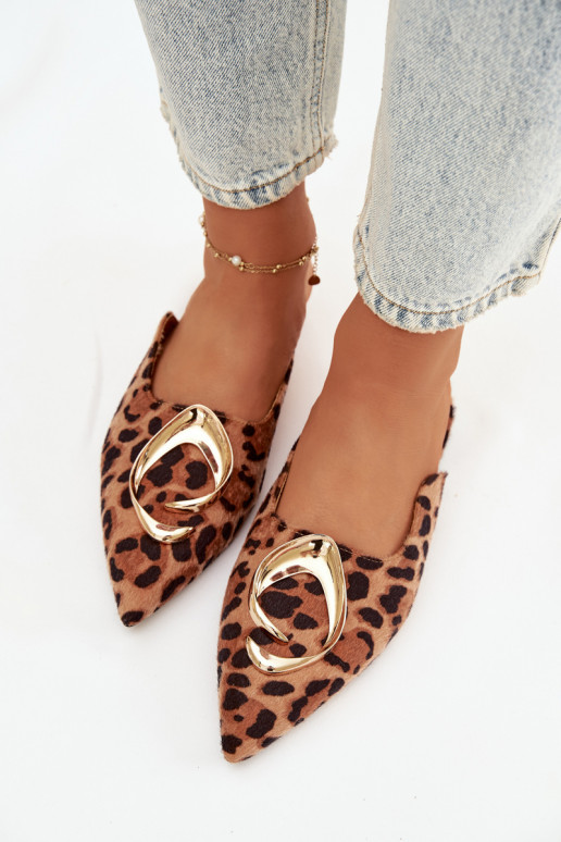 Dámske papuče Mule S Ornatem zlatej farbym Detalem so vzormi leopardej kožušiny Galvella