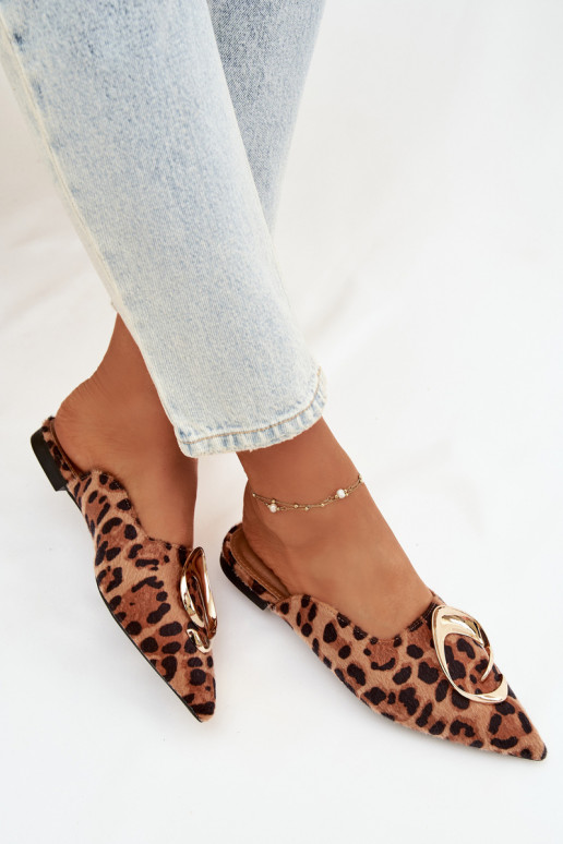 Dámske papuče Mule S Ornatem zlatej farbym Detalem so vzormi leopardej kožušiny Galvella