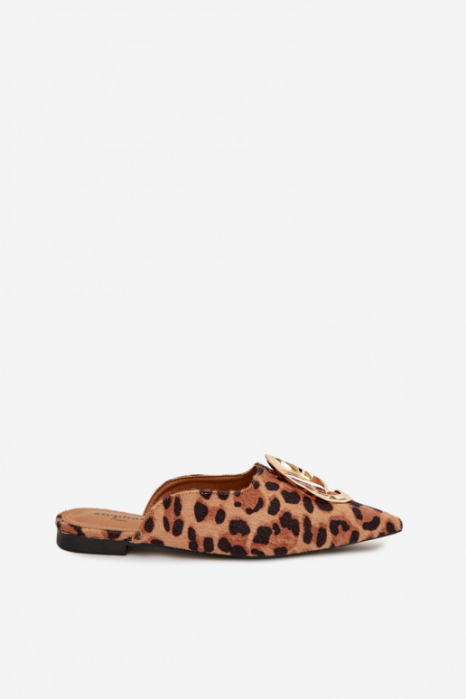 Dámske papuče Mule S Ornatem zlatej farbym Detalem so vzormi leopardej kožušiny Galvella