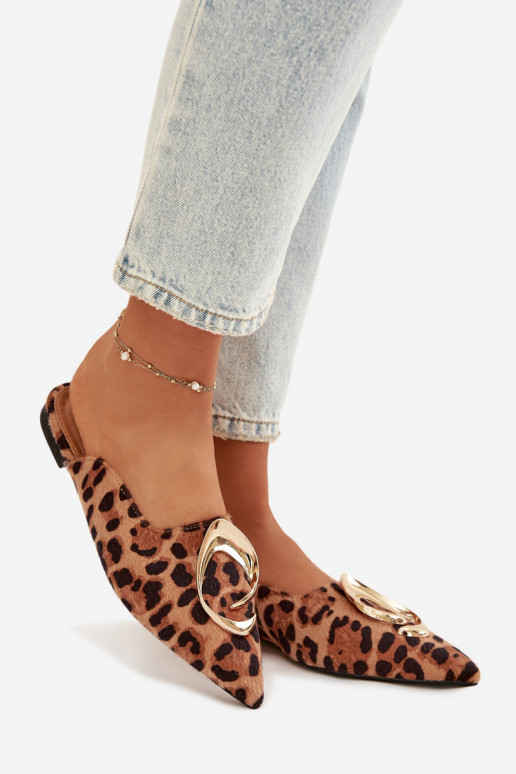 Dámske papuče Mule S Ornatem zlatej farbym Detalem so vzormi leopardej kožušiny Galvella