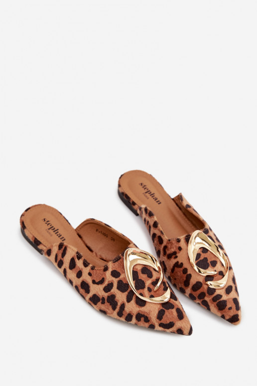 Dámske papuče Mule S Ornatem zlatej farbym Detalem so vzormi leopardej kožušiny Galvella