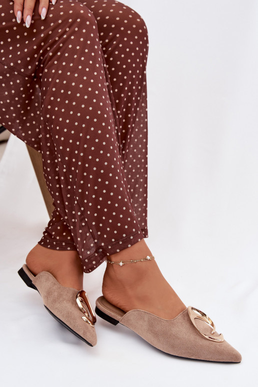 Dámske papuče Mule S Ornatem zlatej farbym Detalem béžová Galvella