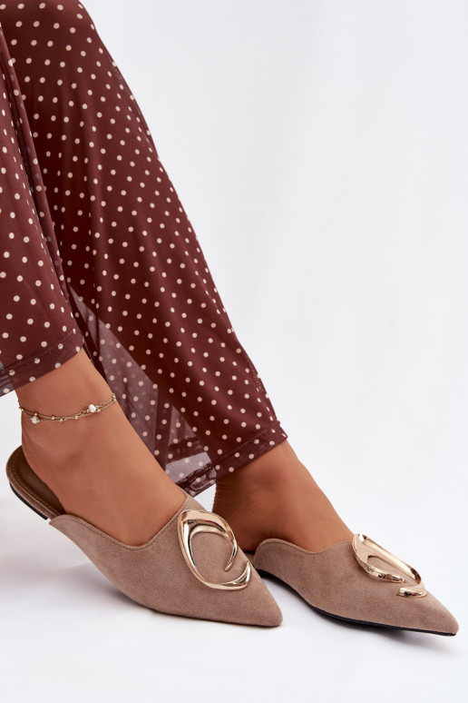 Dámske papuče Mule S Ornatem zlatej farbym Detalem béžová Galvella