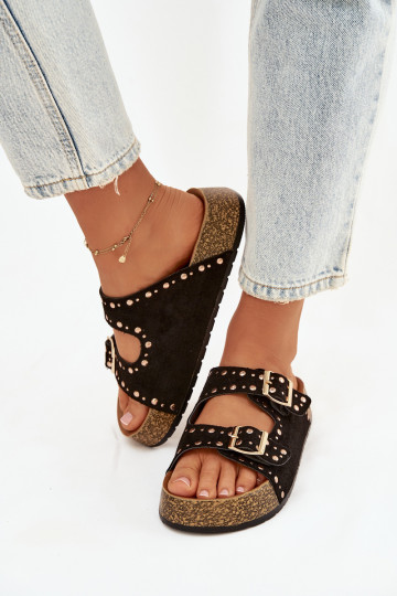 Dámske papuče Ze zlatej farbymi s prackamimi A cvoky čierna Tervina