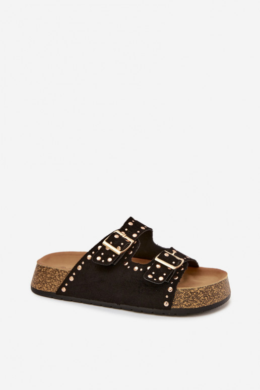 Dámske papuče Ze zlatej farbymi s prackamimi A cvoky čierna Tervina