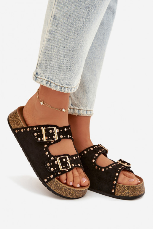 Dámske papuče Ze zlatej farbymi s prackamimi A cvoky čierna Tervina