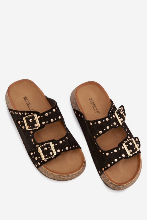 Dámske papuče Ze zlatej farbymi s prackamimi A cvoky čierna Tervina