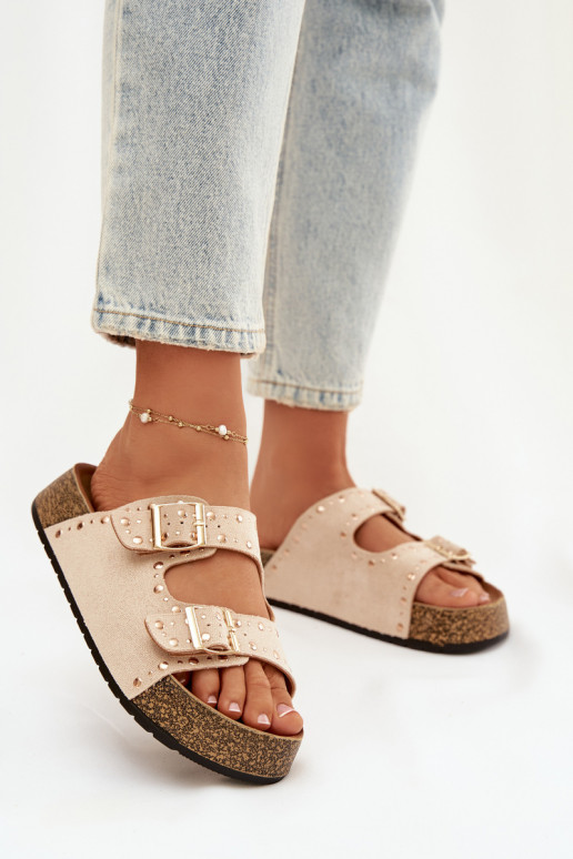 Dámske papuče Ze zlatej farbymi s prackamimi A cvoky slonovina Tervina