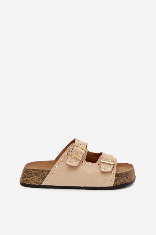 Dámske papuče Ze zlatej farbymi s prackamimi A cvoky slonovina Tervina