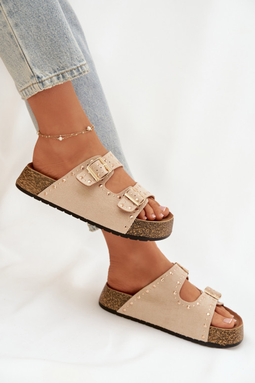 Dámske papuče Ze zlatej farbymi s prackamimi A cvoky slonovina Tervina