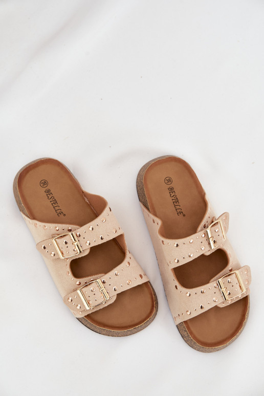 Dámske papuče Ze zlatej farbymi s prackamimi A cvoky slonovina Tervina