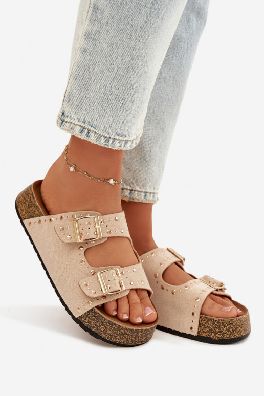 Dámske papuče Ze zlatej farbymi s prackamimi A cvoky slonovina Tervina