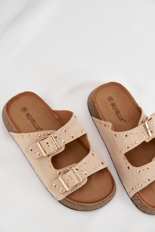 Dámske papuče Ze zlatej farbymi s prackamimi A cvoky slonovina Tervina