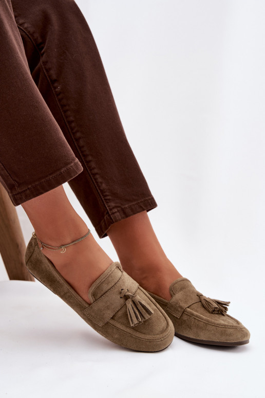 Mokasíny Dámsky byt so strapcami zelená farba Márilisse