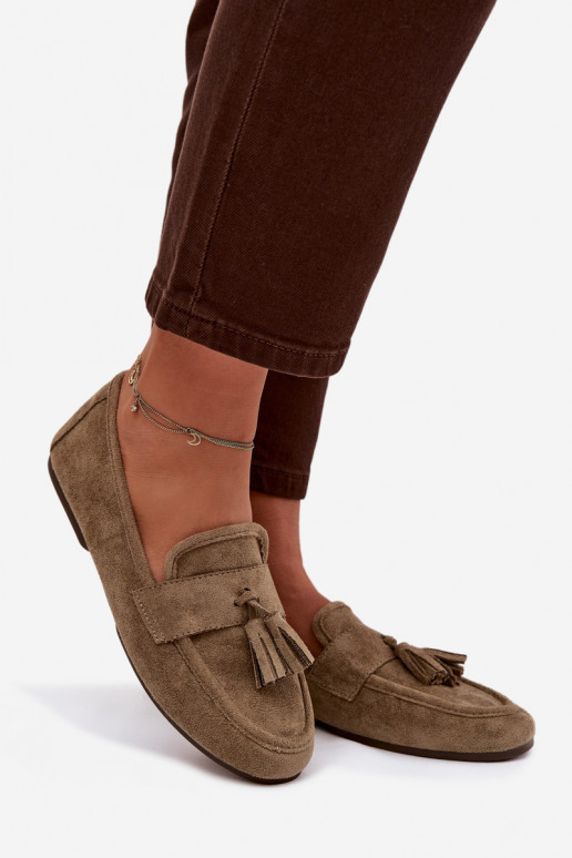 Mokasíny Dámsky byt so strapcami zelená farba Márilisse