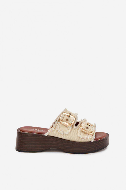 Dámske papuče s platformou Ze zlatej farbymi s prackamimi slonovina Renelisse