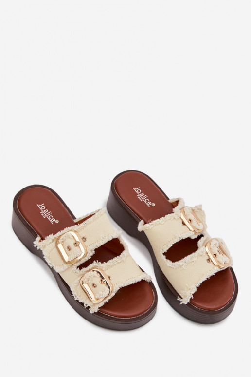 Dámske papuče s platformou Ze zlatej farbymi s prackamimi slonovina Renelisse