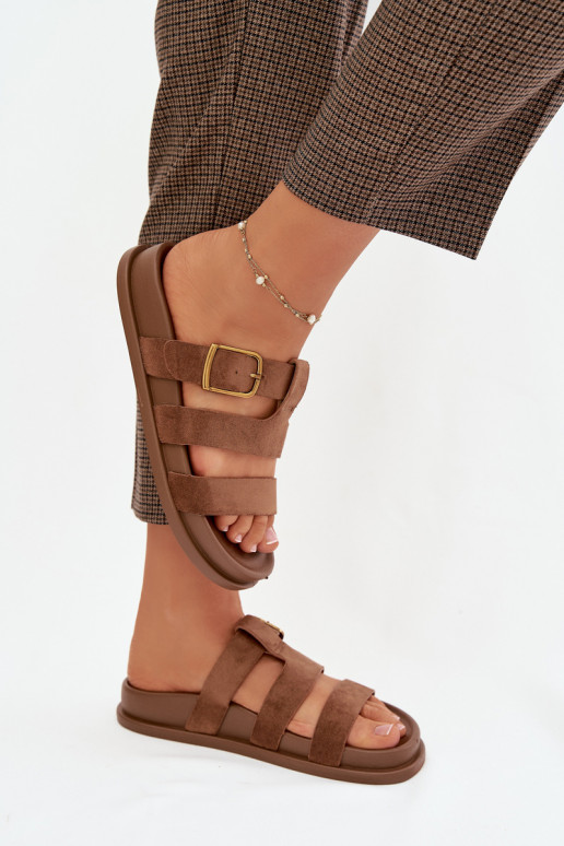 Dámske papuče S pruhmi I Złotą s prackami Hnedá farba Ulirissa