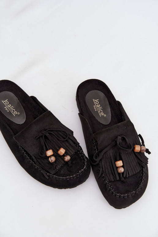 Dámske papuče Mule so strapcami I koralové farbyikami čierna Belissa