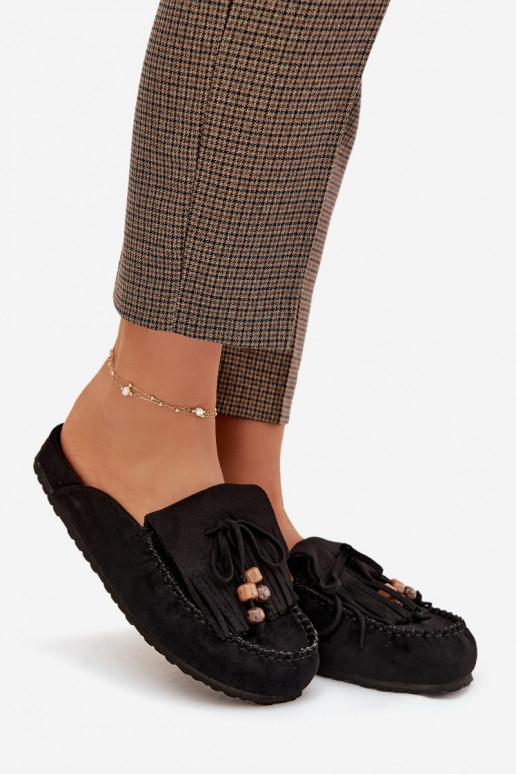 Dámske papuče Mule so strapcami I koralové farbyikami čierna Belissa