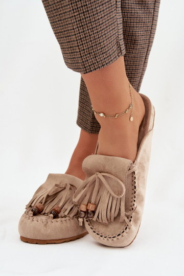 Dámske papuče Mule so strapcami I koralové farbyikami béžová Belissa