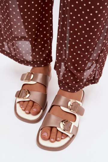 Dámske papuče Ze zlatej farbymi s prackamimi béžová Danelle