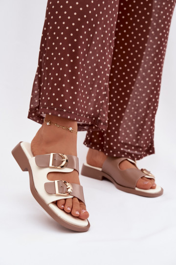 Dámske papuče Ze zlatej farbymi s prackamimi béžová Danelle 2