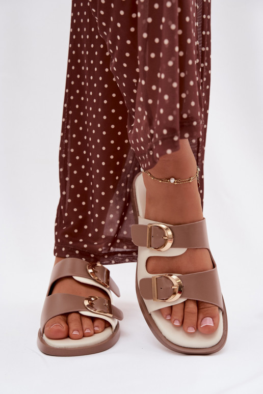 Dámske papuče Ze zlatej farbymi s prackamimi béžová Danelle