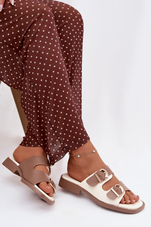 Dámske papuče Ze zlatej farbymi s prackamimi béžová Danelle