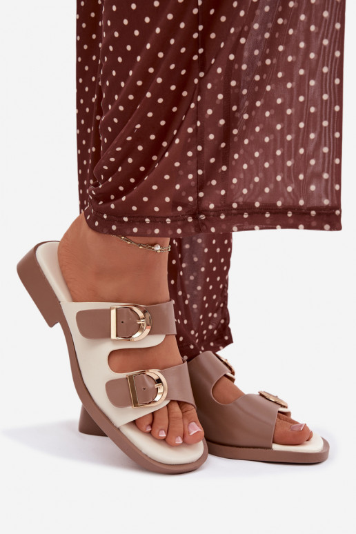 Dámske papuče Ze zlatej farbymi s prackamimi béžová Danelle