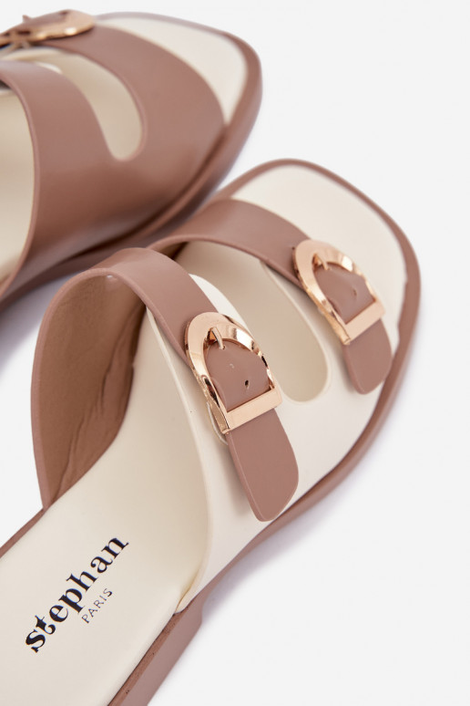 Dámske papuče Ze zlatej farbymi s prackamimi béžová Danelle