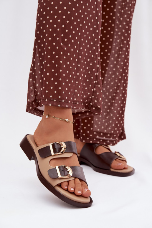 Dámske papuče Ze zlatej farbymi s prackamimi béžová-Hnedá farba Danelle