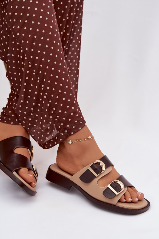 Dámske papuče Ze zlatej farbymi s prackamimi béžová-Hnedá farba Danelle