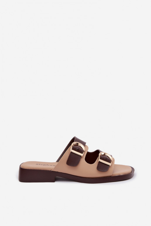 Dámske papuče Ze zlatej farbymi s prackamimi béžová-Hnedá farba Danelle