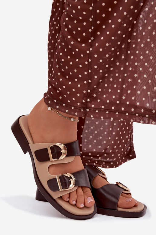 Dámske papuče Ze zlatej farbymi s prackamimi béžová-Hnedá farba Danelle